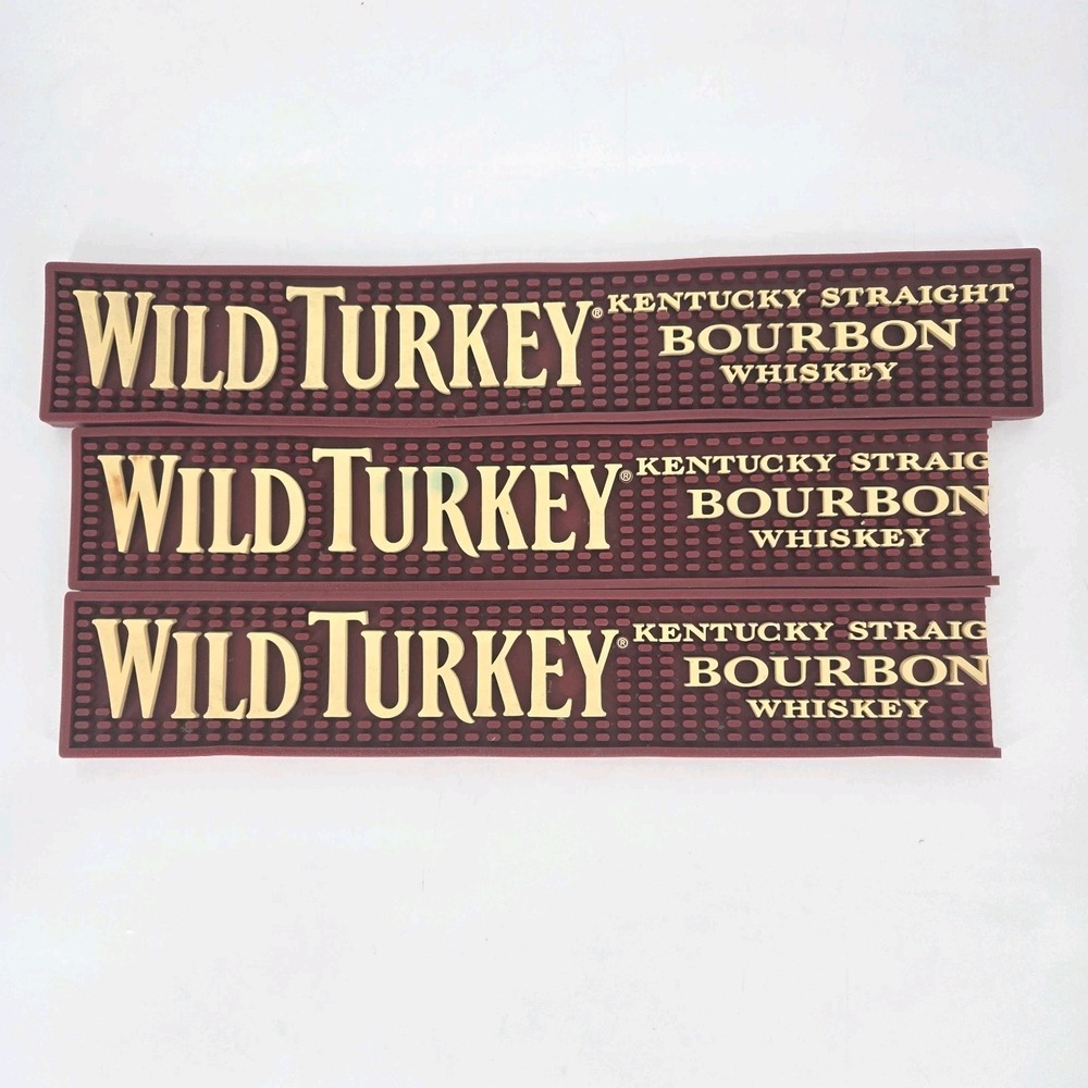 Wild Turkey Bar Mats Red  3 2007 Bourbon Whiskey Rubber Rail Runner 2 Cut 21"